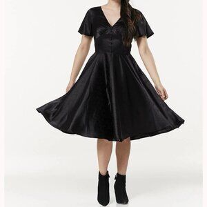 Timeless London Kaylee Fit & Flare Swing Midi Dress In Black Jacquard 4XL 18